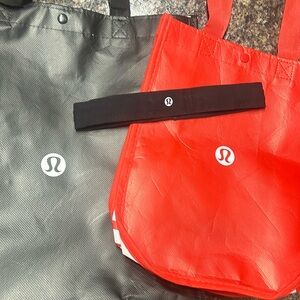lululemon athletica headband and shopping bags